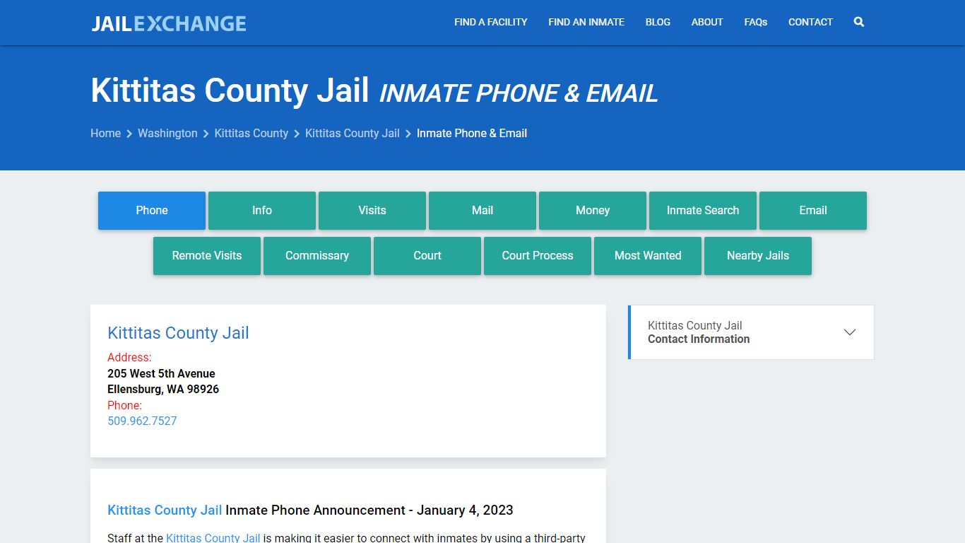 Inmate Phone - Kittitas County Jail, WA - Jail Exchange